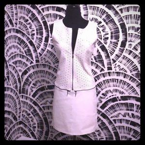 White genuine leather dress. Back white fabric.